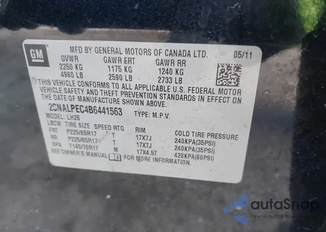 2011 Chevrolet Equinox 2Lt from USA, damaged, VIN 2CNALPEC4B6441563